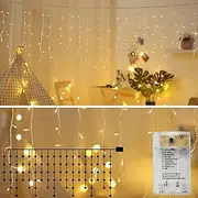 Areskey Icicle Lights,10Ft 90 LED Window Curtain String Light,8 Modes USB Battery Operated,Waterproof Fairy String Lights for Indoor Outdoor Wedding Party Home Garden Bedroom Decoration,Warm White