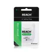 REACH Waxed Dental Floss, Mint, Plaque Remover for Teeth, Shred Resistant, 55 yd