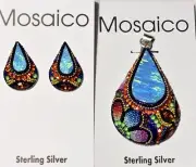 Mosaico Teardrop Pendant And Earrings Sterling Silver With Austrian Crystals Set