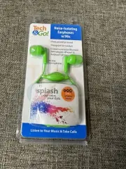 Tech & Go Noise Isolating Earphones with Mic Neon Green Powerful Sound 3.5mm