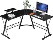 Ufurniture Black L-Shape Computer Desk Student Study Metal Corner Table Shelf Home Office
