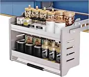 Kitchen Wall Cabinet Storage,Pull-down Lifting Seasoning Rack,Heavy-Duty 2-Tier High Open Door Basket for Home Bar Cafe(650mm)