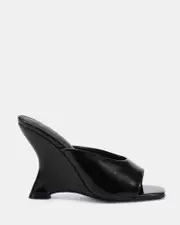 ZAYLEY Black Patent Open Toe Heels