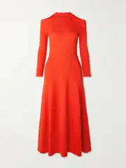 [A.W.A.K.E. MODE] A.W.A.K.E. MODE - Cold-shoulder Ribbed Jersey Midi Dress - Red - small small Red