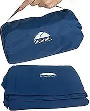 BlueHills Ultra Compact Travel Blanket Pillow in Portable Bag Case with Hand Luggage Belt & Backpack Clip Premium Cozy Soft Compact Pack Large Blanket for Airplane Flight Layover - Navy Blue C001