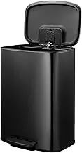 50L Pedal Waste Bin Kitchen Rubbish Garbage Trash Can Step Dustbin Soft Closing Lid for Home Indoor Office Black