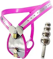 HCUDFN Stainless steel men's chastity belt with anal plug designed device stainless steel lock chastity belt sex toy for men and women(Waist 64~70cm)