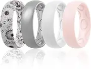 Egnaro Silicone Ring Women, Inner Arc Ergonomic Breathable Design Womens Silicone Wedding Ring, 4mm Width - 1.5mm Thickness Rubber Wedding Bands Women - 7 Rings / 4 Rings / 1 Ring Anniversary Rings