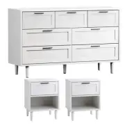 Oikiture 7 Chest of Drawers and 2 Bedside Tables Dressers Bedroom Set White