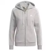 Adidas Women's Essentials Fleece 3-Stripes Full-Zip Hoodie - Grey Heather/White
