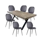 Anika 7pc Dining Set 180cm Table 6 Fabric Chair Charcoal - Smoke