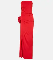 [Magda Butrym] Magda Butrym Floral-appliqué ruched jersey maxi dress AU 14 red