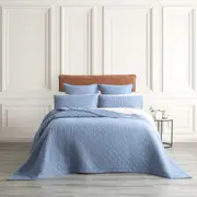 Renee Taylor Cavallo Stone washed French Linen Quilted Bed Coverlet Set - Denim