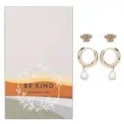 Be Kind Metal and Acrylic Pearl Charm Hoop and Bumblebee Stud Earring Set
