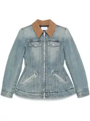 [Alexander Mcqueen] Alexander Mcqueen-Giacca In Denim Con Volant E Collo A Contrasto-Donna 44 IT
