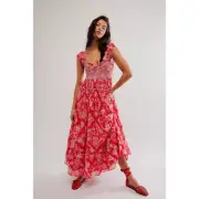 NWT Free People Forever Favorite Maxi Dress in Cherry Red Combo Size Small Boho