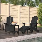 Garden Chairs, Garden Adirondack Chairs with Footstool & Table HDPE Anthracite