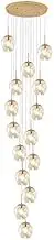 Staircase Raindrop Chandelier,E27 Bulb Glass Globe Pendant Lights Adjustable Height,Stainless Steel Base,Mid Century Gold Ceiling Chandelier for Villa/High Ceiling(15 ligths, Abmer)