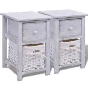 2x Wood Bedside Tables Drawers Storage Side Lamp Cabinets Bedroom Nightstand