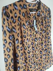 NEW Ann Taylor Leopard Animal Print Blouse Top Small Petite Long Sleeve Shirt