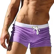 [Aosufei] Men's Drawstring Boxer Briefs Shorts Quick Dry Stretchy Swim Trunks Solid Casual Summer Athletic Shorts