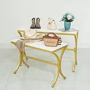 CIVANA Metal Shoe Handbag Display Stand, Display Riser Shelf for Retail Store, Modern Nesting Tables 2 Piece Set, Iron and Wood, Gold
