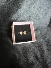 PANDORA ALE GOLD TONE STERLING SILVER CZ CRUSTED LEAF POST EARRINGS NEW With Box