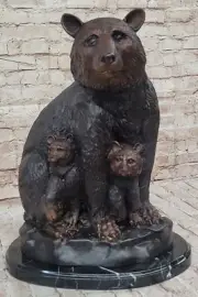 Handcrafted Bronze Bear Family Sculpture by Mogniez: Home Office Decor Statue
