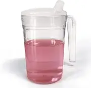 Shatterproof Mug with Sippy Lid | Adult Drinking Aid Cup Elderly Small Spout Drink Lid One Handle Hand Tremor Arthritis Weak Grip Drink Mug Strong Hardwearing
