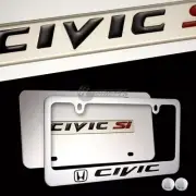 HONDA CIVIC SI 3D Stainless Steel License Plate Frame w/ Cap - 2pcs Front & Back