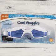 Youth Cool Swim Goggles Ages 8+ Anti-Fog UVA Adjustable Strap Blue Lenses