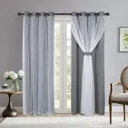 White Sheer Tulle Overlay Blackout Curtains Grommet 52 x 84 inch Cloud Grey