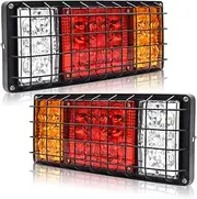 LED Truck Tail Rear Lights, Multi-Functional Iron Framed LED Stop Brake Turn Singal Running Reverse Light with Flower Pattern Design, 12V, Universal, Waterproof, 2PCS