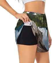 [GaxfjRu] Glacier National Park Print Women's Running Shorts High Waisted Running Shorts Pocket Sporty Gym Elastic Short