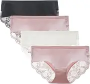 [LIQQY] Women's Cotton Underwear Hipster Cottontails Brief Full Coverage Briefs Mid Rise Lace Panties 4 Pack