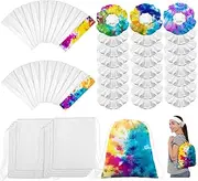Abbylike 72 Pcs Tie Dye Party Supplies, 24 Cotton Drawstring Bags Tie Dye Drawstring Backpack 14 x 16 Inch Drawstring Tote Bags 24 White Cotton Scrunchies 24 Elastic Hair White Headband for Women DIY,