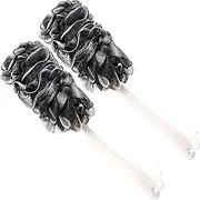 Back Scrubber for Shower,Loofah Long Handle Bath Body Brush,Soft Nylon Mesh Sponge for Shower,Loofah On a Stick for Men Women,Exfoliating Scrub Cleaning Luffa for Elderly(2-Pack,Black)
