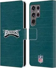Head Case Designs Officially Licensed NFL Distressed Look Philadelphia Eagles Logo Leather Book Wallet Case Cover Compatible with Samsung Galaxy S24 Ultra 5G