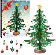 Christmas 24 Days Countdown Advent Calendar with Wooden Christmas Tree,Mini Snowman Santa Stuffed