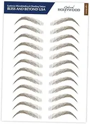 Bliss and Beyond USA | Waterproof Eyebrow Tattoo Stickers. A real hair stroke look. Hair replacement without surgery. Solution for hair loss. Bushy Tinted eyebrow tattoos. (New Hollywood, Light Brown)