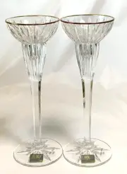 Vintage Mikasa Golden Tiara Crystal Candle Holders Gold Trim 8-3/4" Set of 2