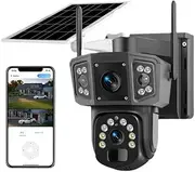 Security Cameras Wireless Outdoor, 4K Solar Security Camera, 8MP Ultra Clear Pixels, Remote Real Time Monitoring, Dual Lens, 355° and Vertical 90° Rotation, AI Auto Tracking