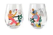 Stemless Wine Glass Just One Bottle Set of 2 by Urban Products UP116056