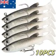 10PCS Soft Plastic Vibe Lures Poddy Mullet Flathead Jig Heads Barra Cod Fishing