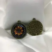 Kaleidoscope~ Tree Of Life Glass Cabochons 1" Bronze Bezel Pendant New 1550