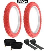 PRO+ BICYCLE TIRES 16 x 2.125 RED P-104A COMP III TREAD W/TUBES & RIM STRIPS