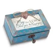 MAY THE LORD BLESS...Distressed Wooden Heart Locket Music Box How Great Thou Art