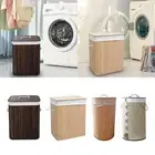 Bamboo Laundry Storage Basket Toys Storage Organizer with Lid Dirty Clothes