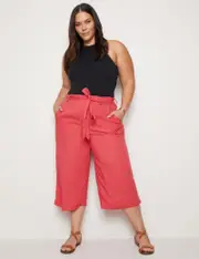 Autograph Woven Belted Linen Blend Wide Leg Pants - Size 22 - Womens - MOROCCAN CORAL