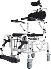 4 in 1 Bedside Commode Toilet Chair 45 Degree Tilting Shower Chair Elderly Toilet Chair Aluminum Alloy Toilet Chair Multi-Function with Potty Bath Stool with Wheels Bathroom Wheelchair